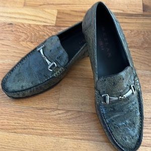 Mezlan green ostrich loafers 8 1/2 medium